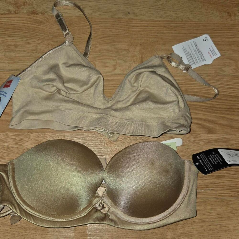 NWT Maidenform 32B Strapless Bra & Hanes Small Bralette Nude Beige Bundle
